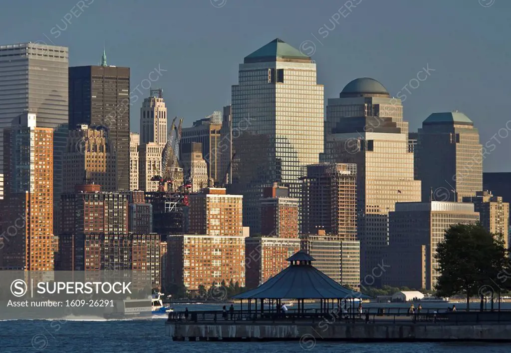 USA, New York City, Lower Manhattan Financial District Skyline across Hudson River