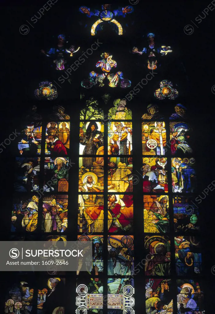 Stained Glass Window by Alfona Mucha, St. Vitus Cathedral, Prague, Czech Republic