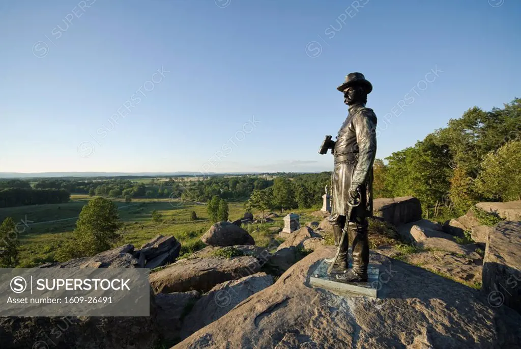 USA, Pennsylvania, Gettysburg, Little Roundtop Hill, Little Roundtop Monument to General Warren