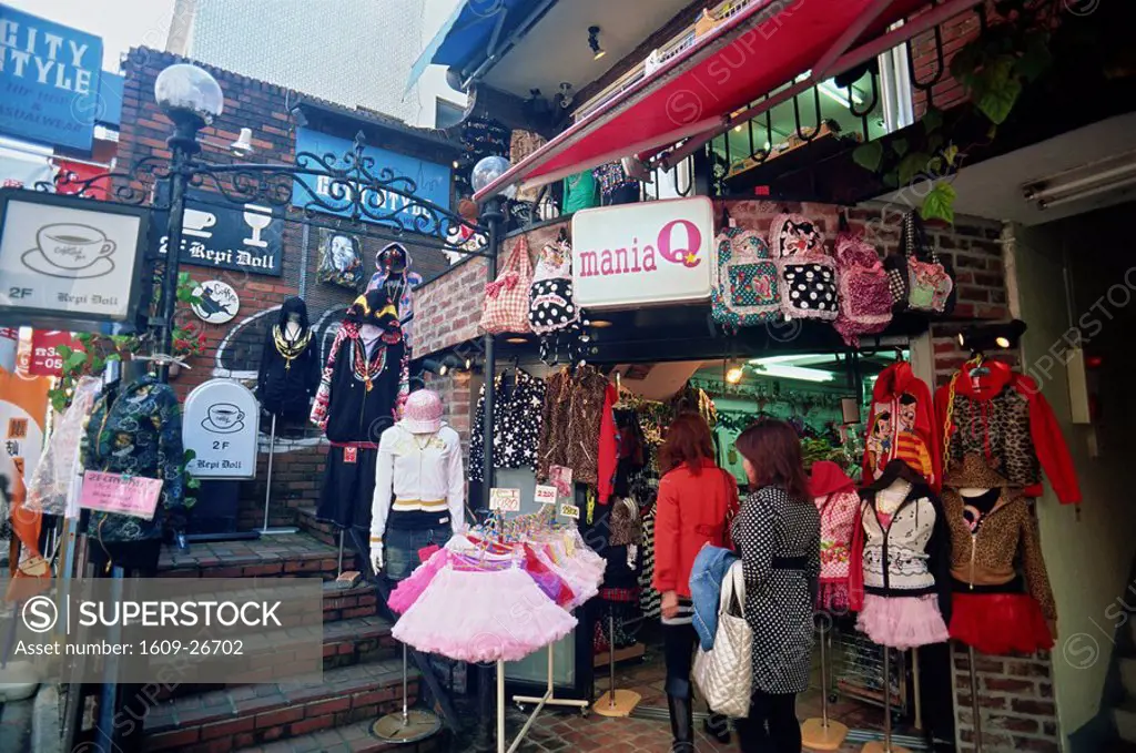 Japan, Honshu, Tokyo, Harajuku, Typical Clothing Shops on Takeshita Dori