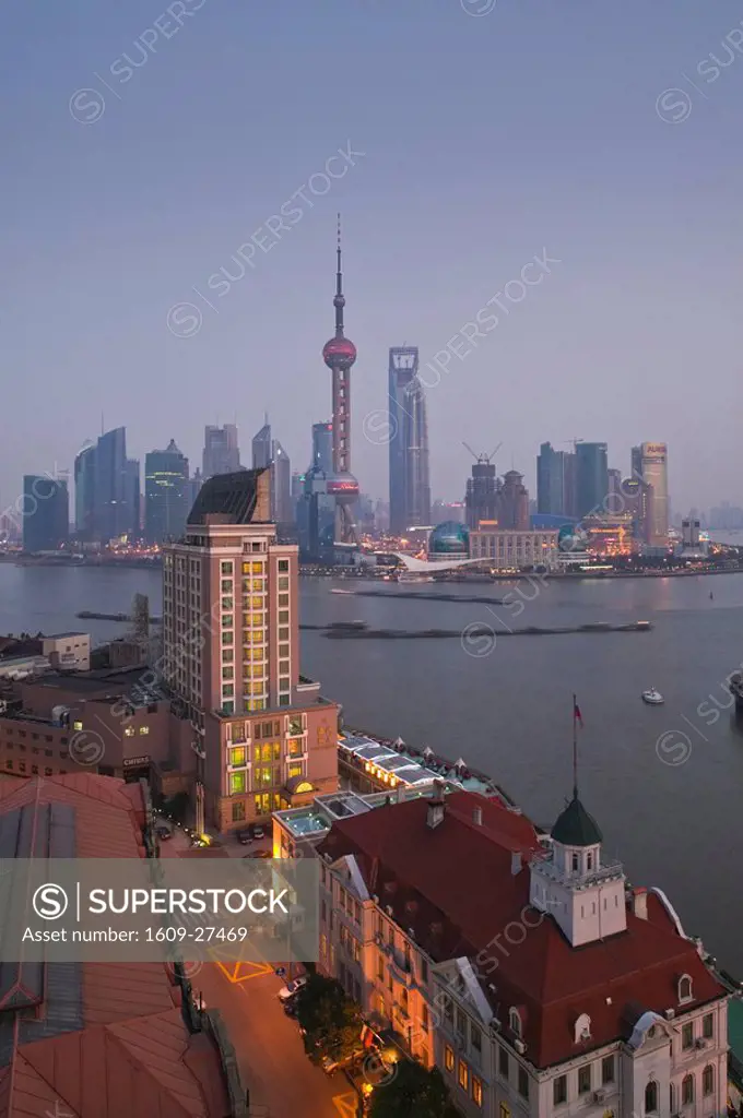 China, Shanghai, Pudong District, Pudong Skyline along Huangpu River