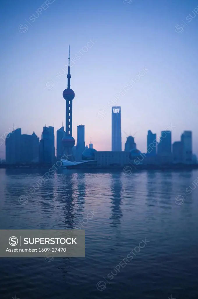 China, Shanghai, Pudong District, View of Pudong and Oriental Pearl Tower