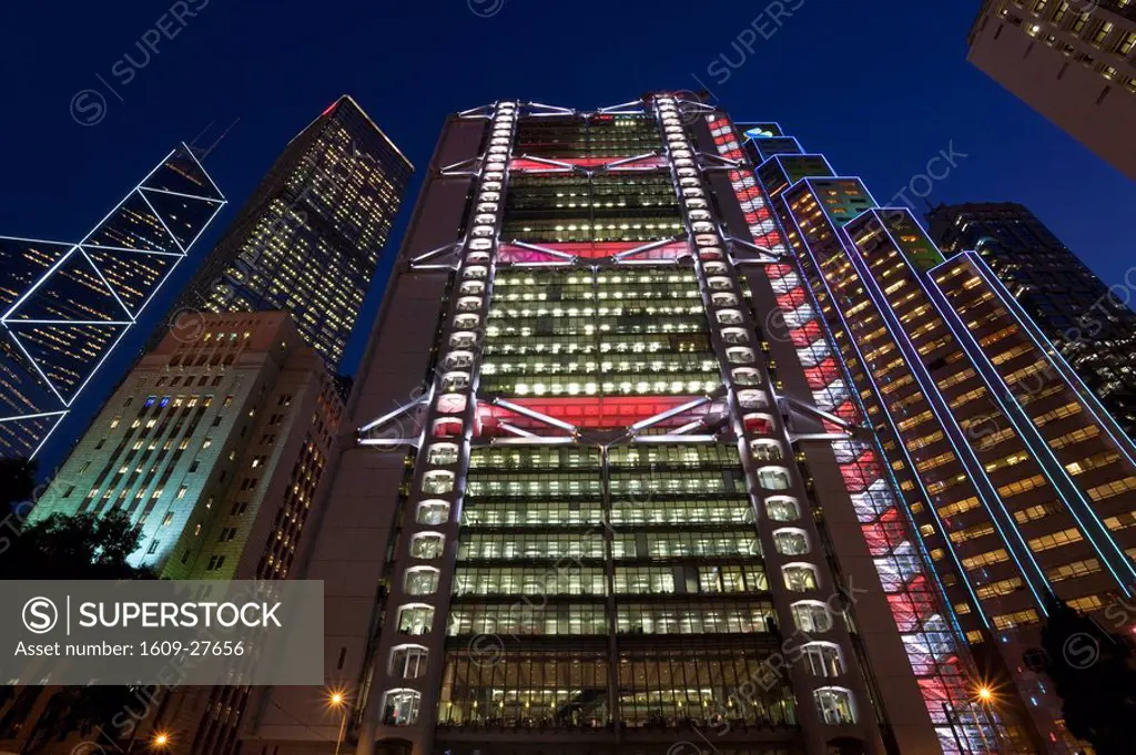 China, Hong Kong, Hong Kong Island, Central, HSBC building and the Bank of China