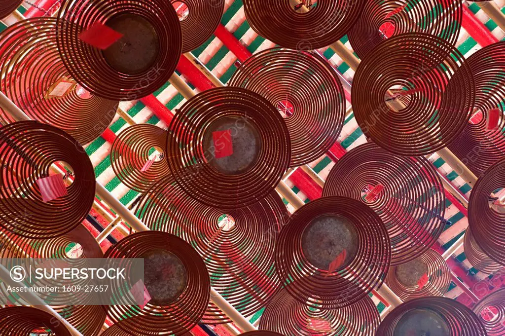 Asia, China, Hong Kong, Central District, Hong Kong Island, Man Mo Chinese Temple, Giant spiral incense coils