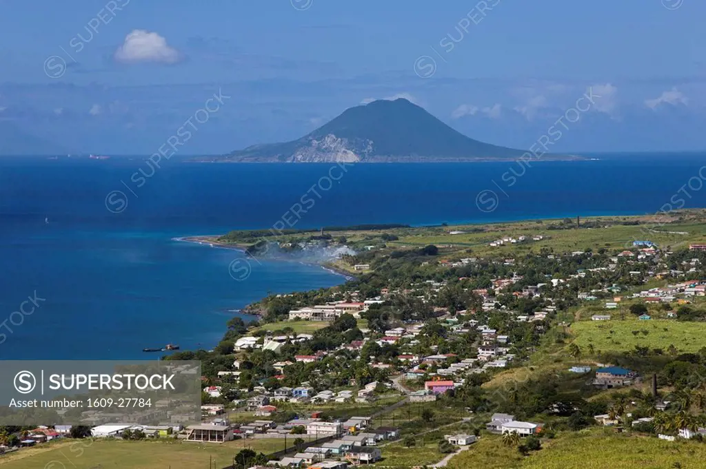 Caribbean, St Kitts and Nevis, St Kitts, elevated view from Brimstone Hill Fortress inc. St. Eustatius Island