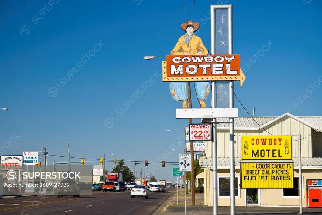 USA, Texas, Amarillo, Route 66, Cowboy Motel sign