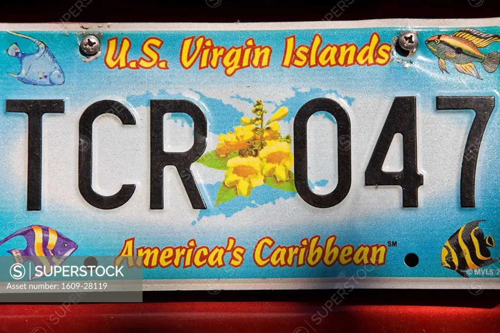 Caribbean, US Virgin Islands, St. Thomas, car license plate