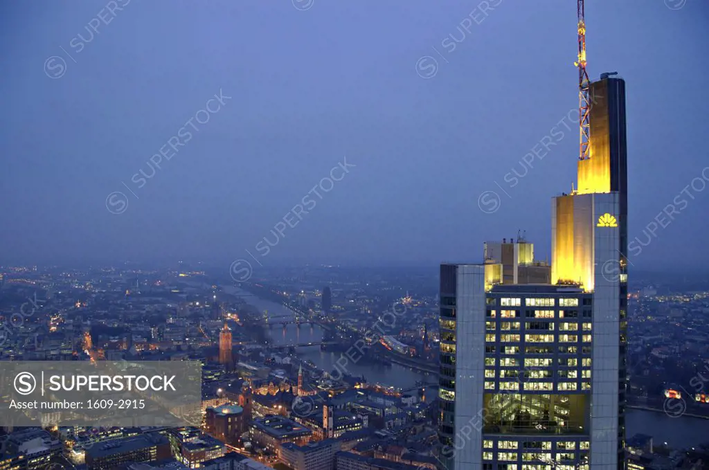 Commerzbank Building from Helaba Building, Frankfurt, Hessen, Germany