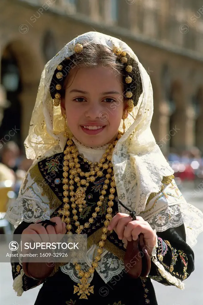Spain, Castilla y Leon, Salamanca, Girl in Regional Costume