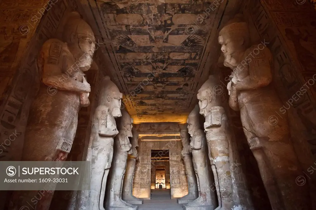 Egypt, Abu Simbel, Statues and Temple of Ramses II, main chamber