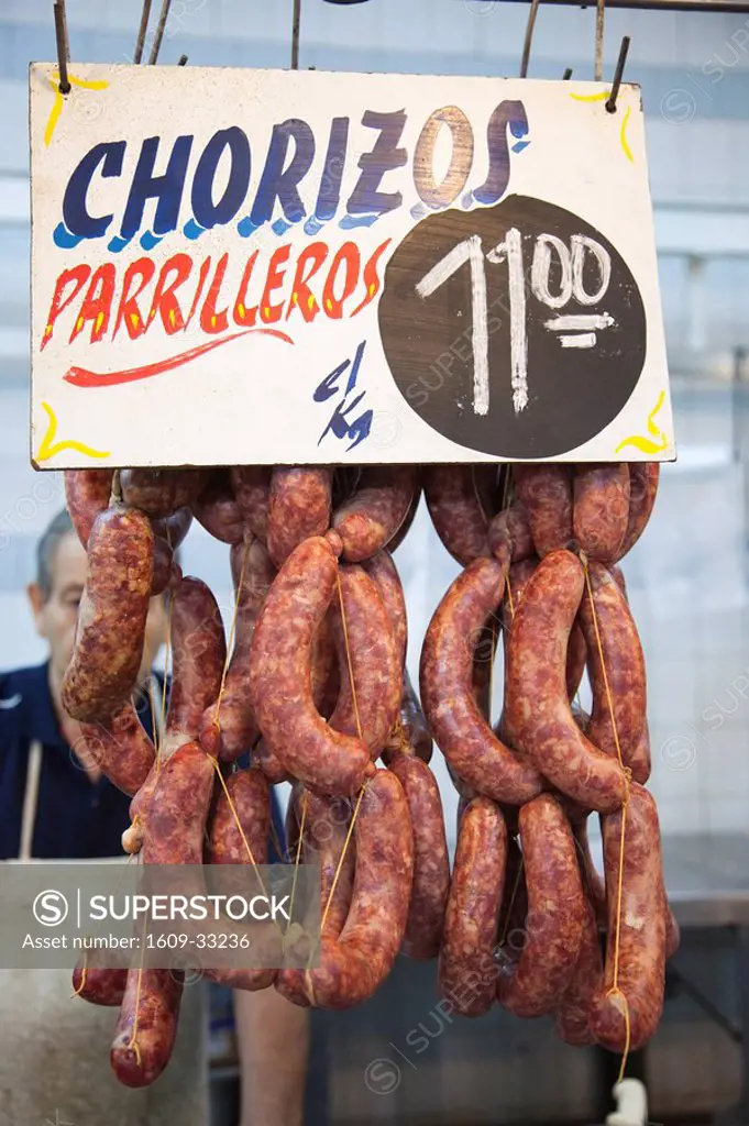 Argentina, Mendoza Province, Mendoza, Mercado Central market, sausages