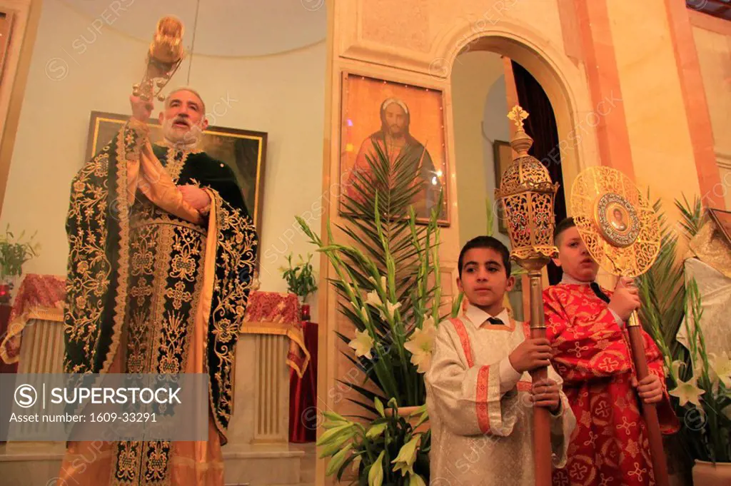 Israel, Nazareth, Abouna Emile Shoufani at the Greek Catholic Church on Palm Sunday