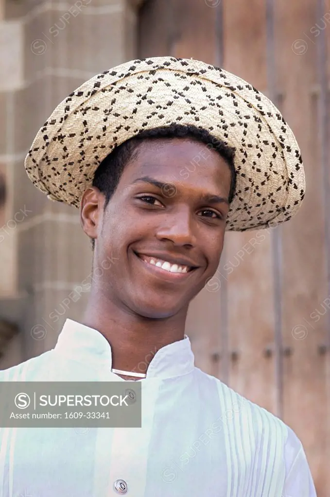 Panama, Panama City, Casco Viejo Neighborhood, Straw Montuno Hat and Embroidered Shirt, National Costume of Panama