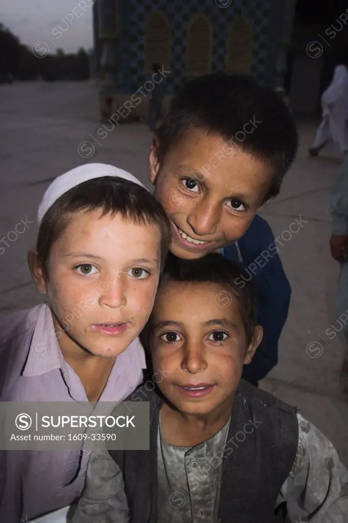Afghanistan, Mazar-I-Sharif, Local boys outside the Shrine of Hazrat Ali