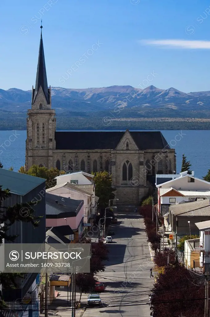Argentina, Rio Negro Province, Lake District, San Carlos de Bariloche, Cathedral and Lake Nahuel Huapi