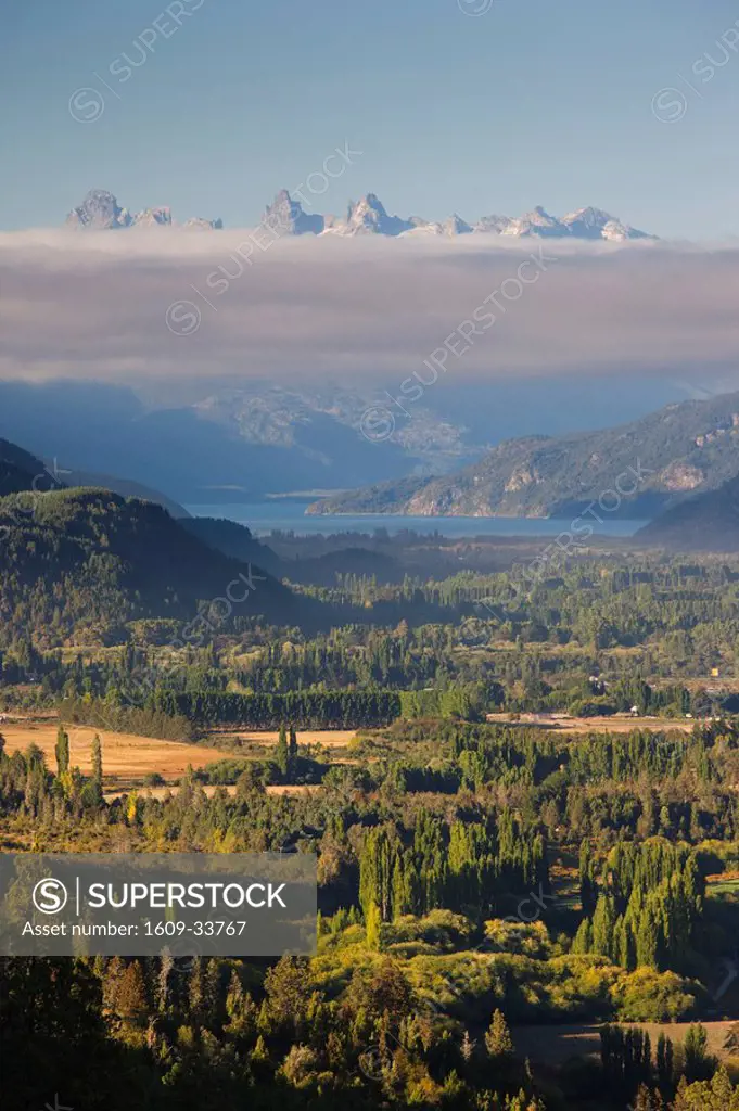 Argentina, Rio Negro Province, Lake District, El Bolson, Rio Azul river valley from Cabeza del Indio