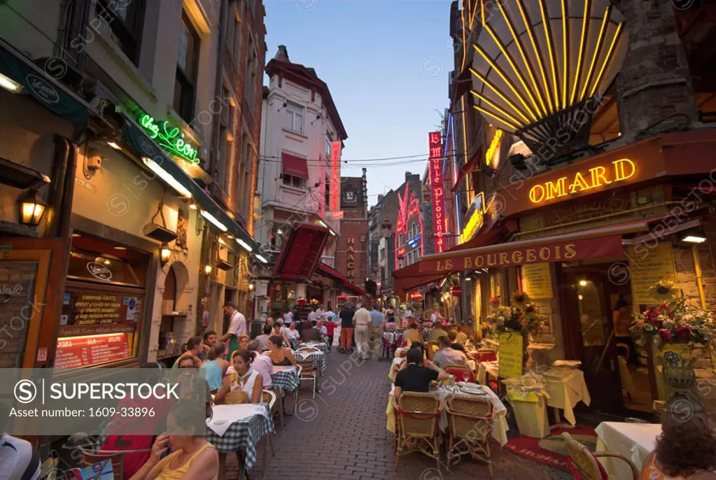 Cafes and Restaurants, Rue des Bouchers, nr. Grand Place, Brussels, Belgium