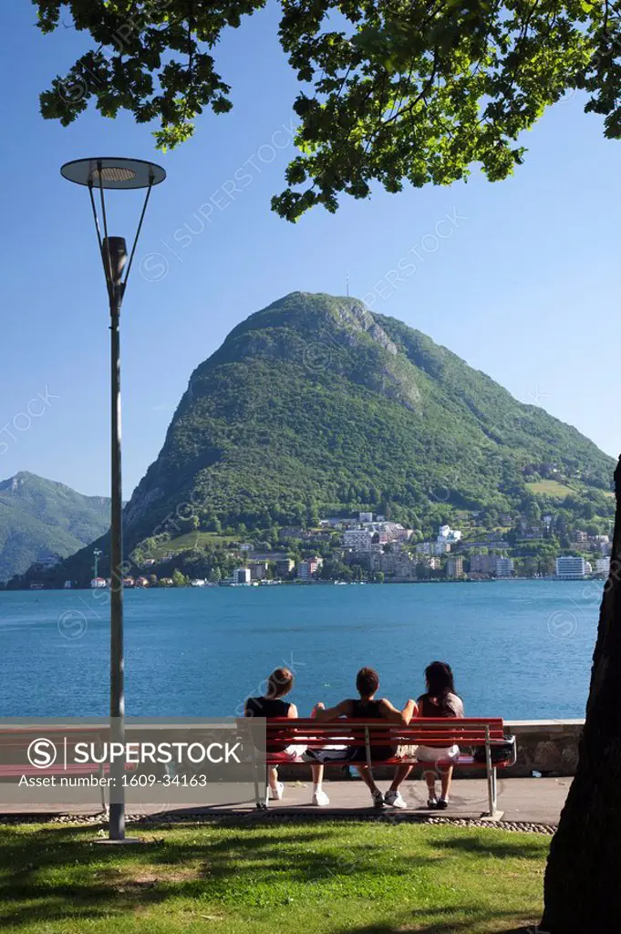 Switzerland, Ticino, Lake Lugano, Lugano, Parco Civico, view towards Monte San Salvador