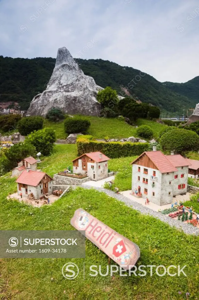 Switzerland, Ticino, Lake Lugano, Melide, Swissminiatur, Miniature Switzerland model theme park, Heidi land and Matterhorn