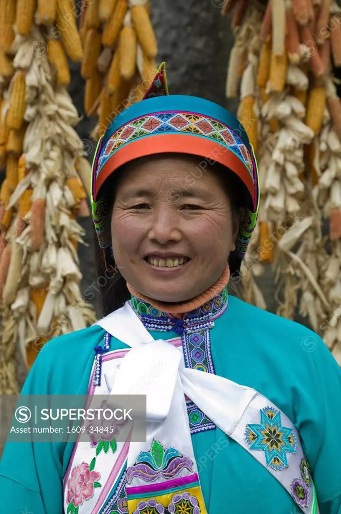 China, Yunnan Province, Kunming Area, Shilin, Shilin Stone Forest, Sani Minority People, Sani Dancer Portrait