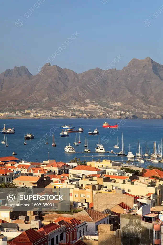 Cape Verde, Sao Vicente, Mindelo, View of old town and Harbour