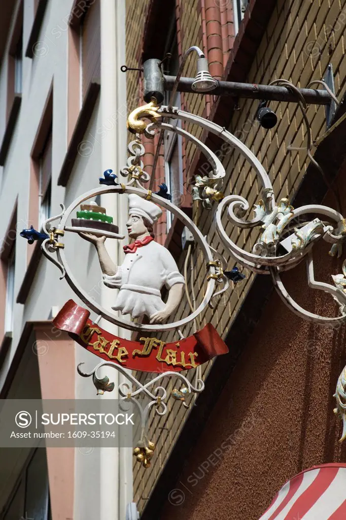 Germany, Rhineland_Palatinate, Mosel River Valley, Cochem, Bakeshop sign for Cafe Flair