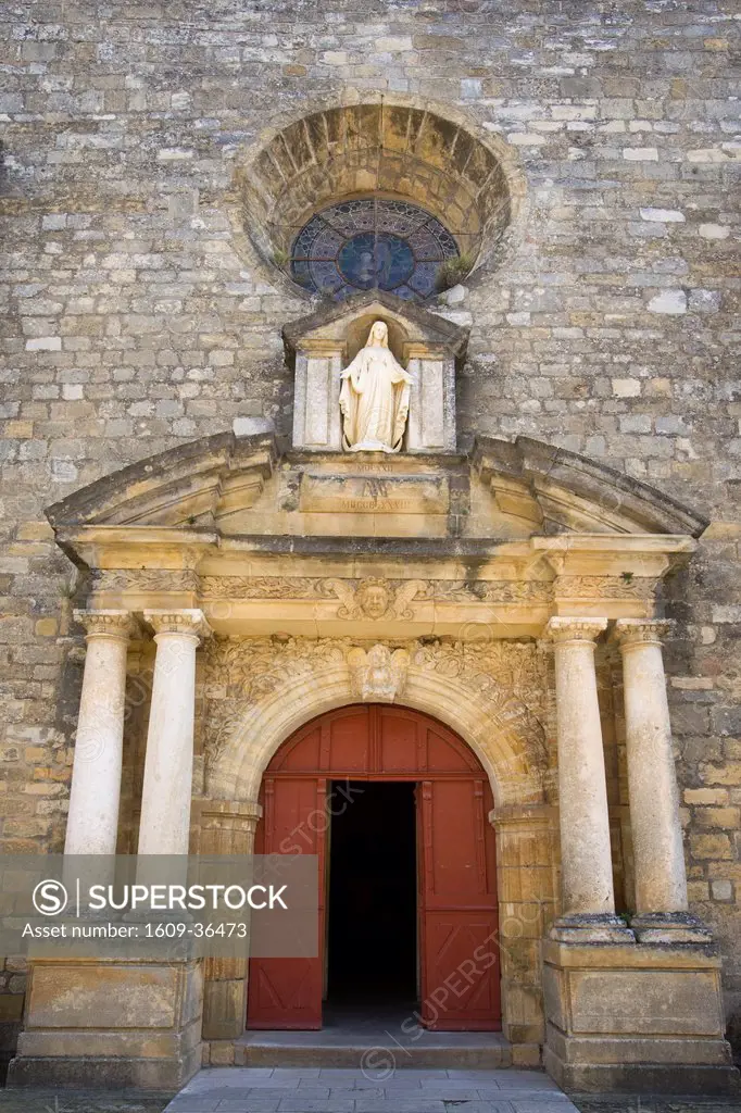 Church doorway, Domme, Dordogne, Aquitaine, France