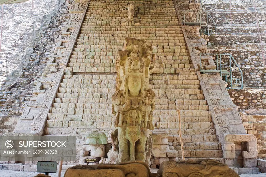 Honduras, Copan Ruinas, Copan Ruins, Central Plaza, Ball Court, AD 731 and Hieroglyphic stairway