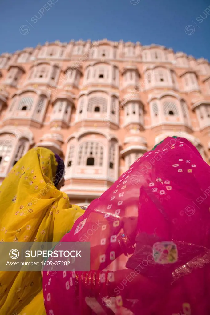 Young Women in Traditional Dress, Palace of the Winds Hawa Mahal, Jaipur, Rajasthan, India, MR