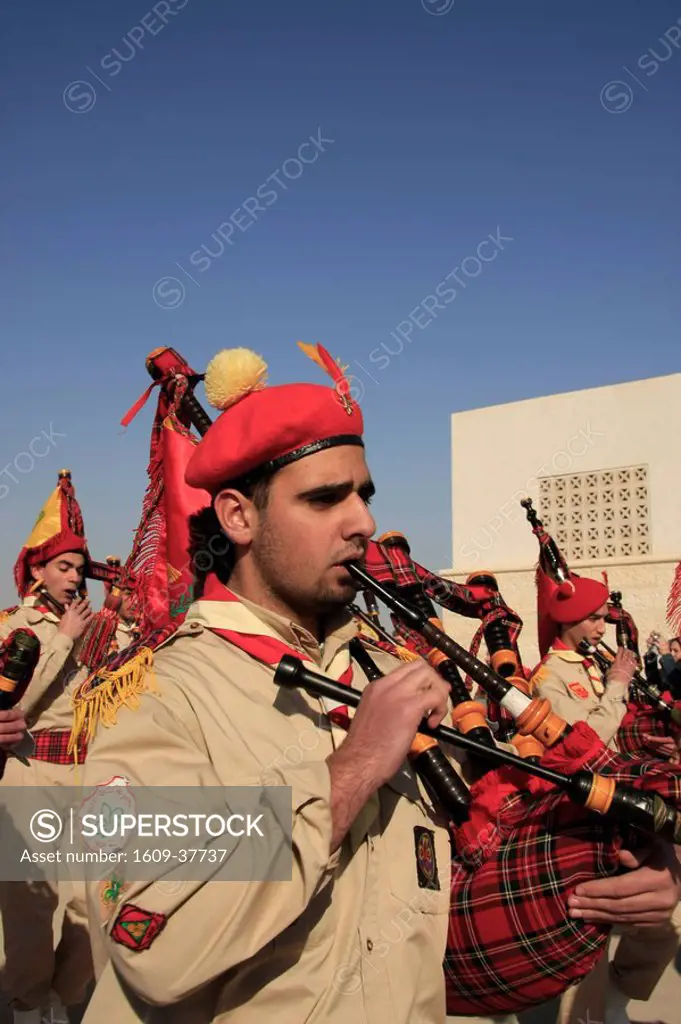 Israel, Jordan Valley, Qasr al Yahud. Palestinian band celebrates Theophany by the Jordan River