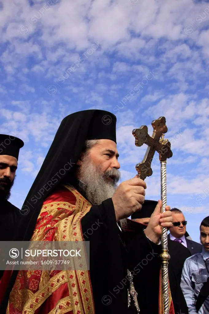 Israel, Jordan Valley, Greek Orthodox Patriarch Theophilus III of Jerusalem on Theophany at Qasr al Yahud