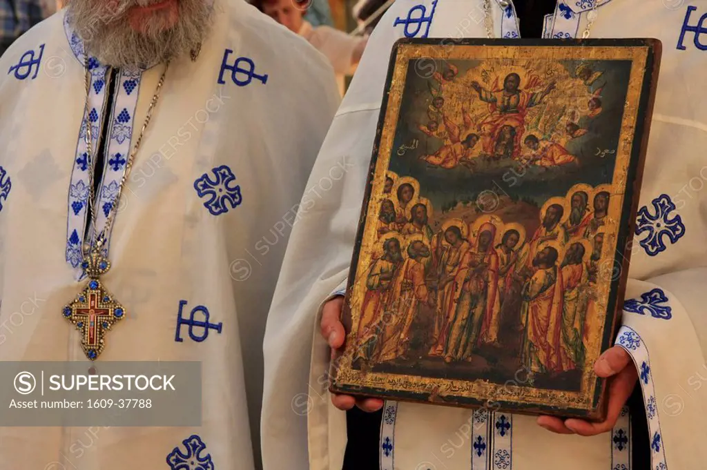 Israel, Jerusalem, Greek Orthodox Ascension Day ceremony at the Ascension Chapel on the Mount of Olives