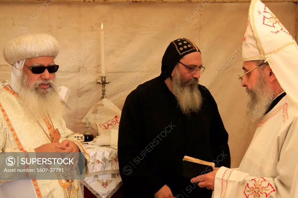 Israel, Jerusalem, Coptic Orthodox Ascension Day ceremony at the Ascension Chapel on the Mount of Olives