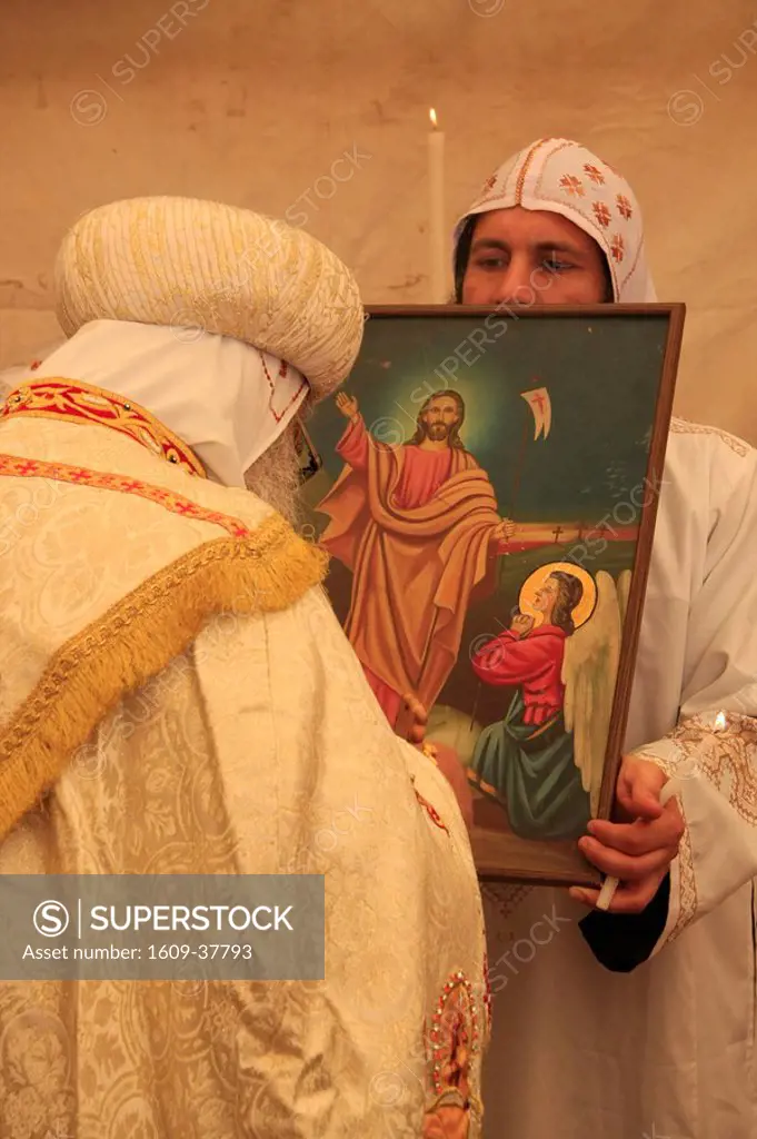 Israel, Jerusalem, Coptic Orthodox Ascension Day ceremony at the Ascension Chapel on the Mount of Olives
