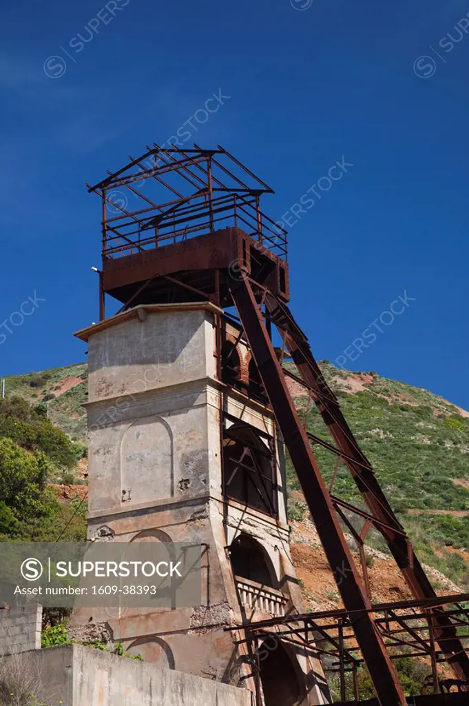 Italy, Sardinia, Southwest Sardinia, Monteponi, Monteponi mining complex, dating back to 1324, winding gear