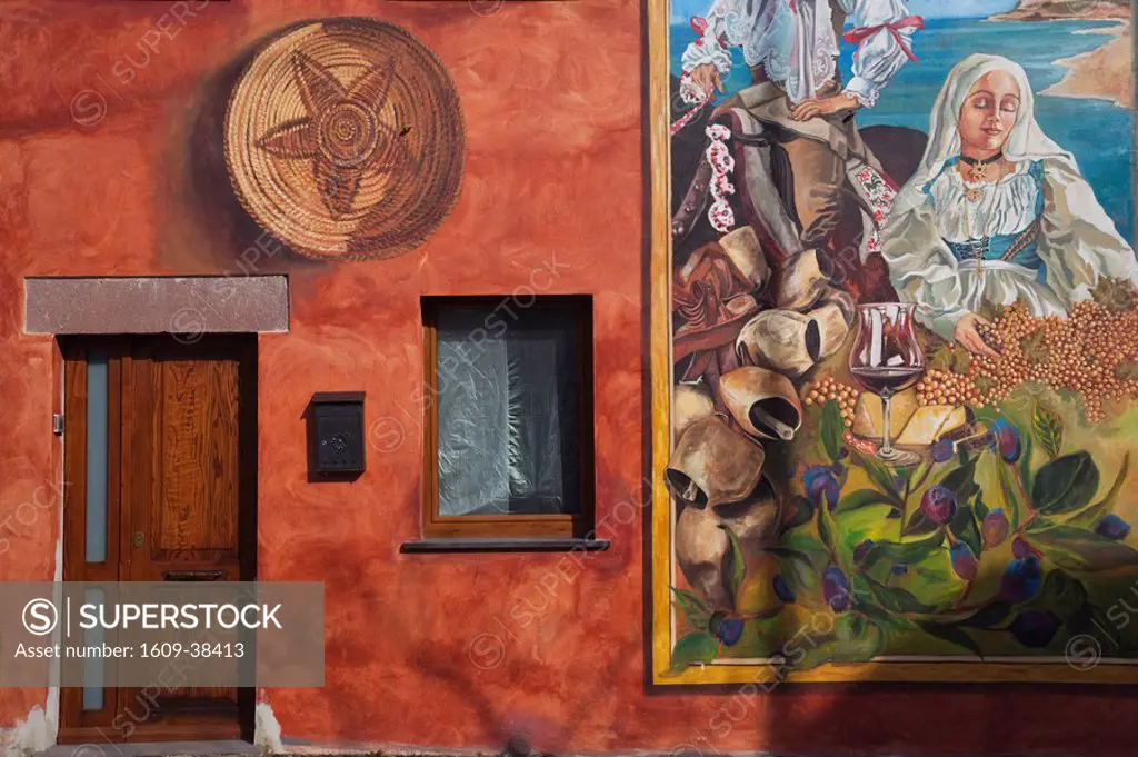 Italy, Sardinia, Western Sardinia, Tinnura, Tinnura house mural