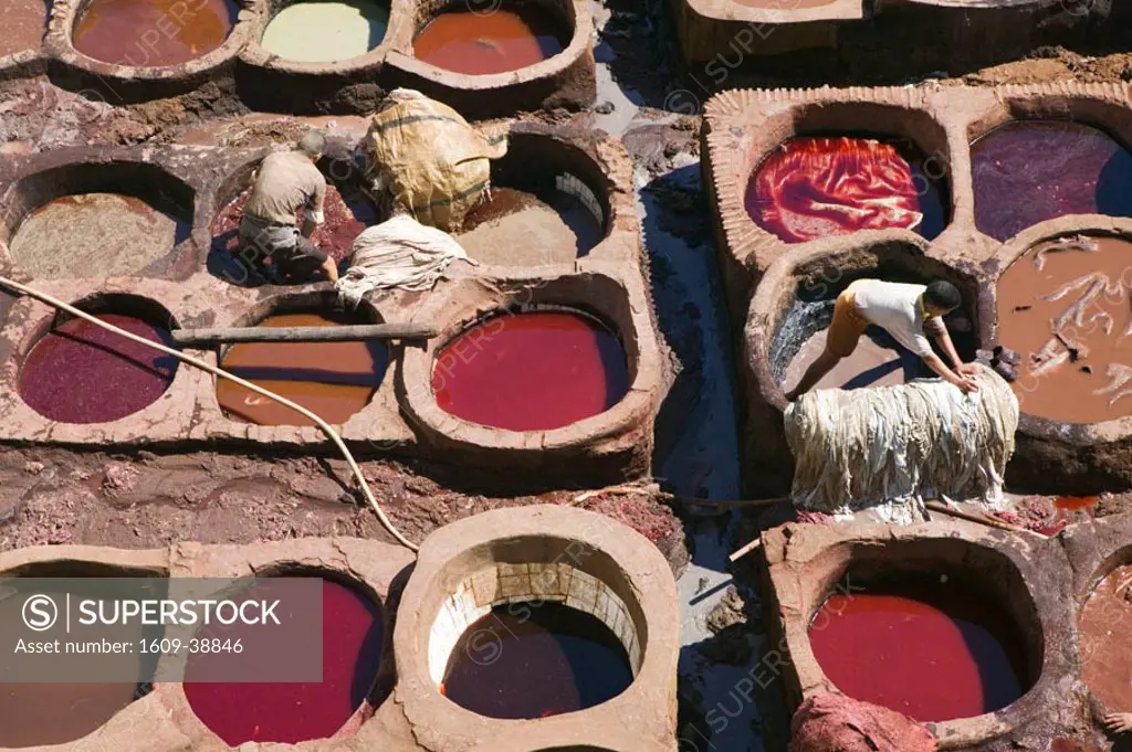 Traditional Tanneries, Fes El-Bali (Old Fes), Fes, Morocco