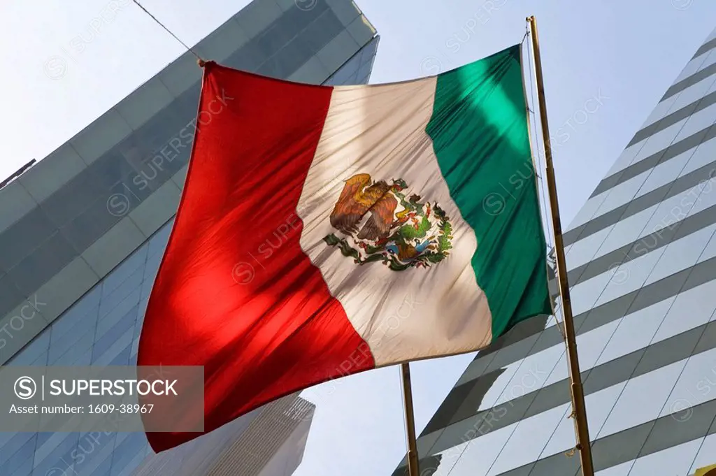 Mexican flag & financial district, Mexico City, Mexico