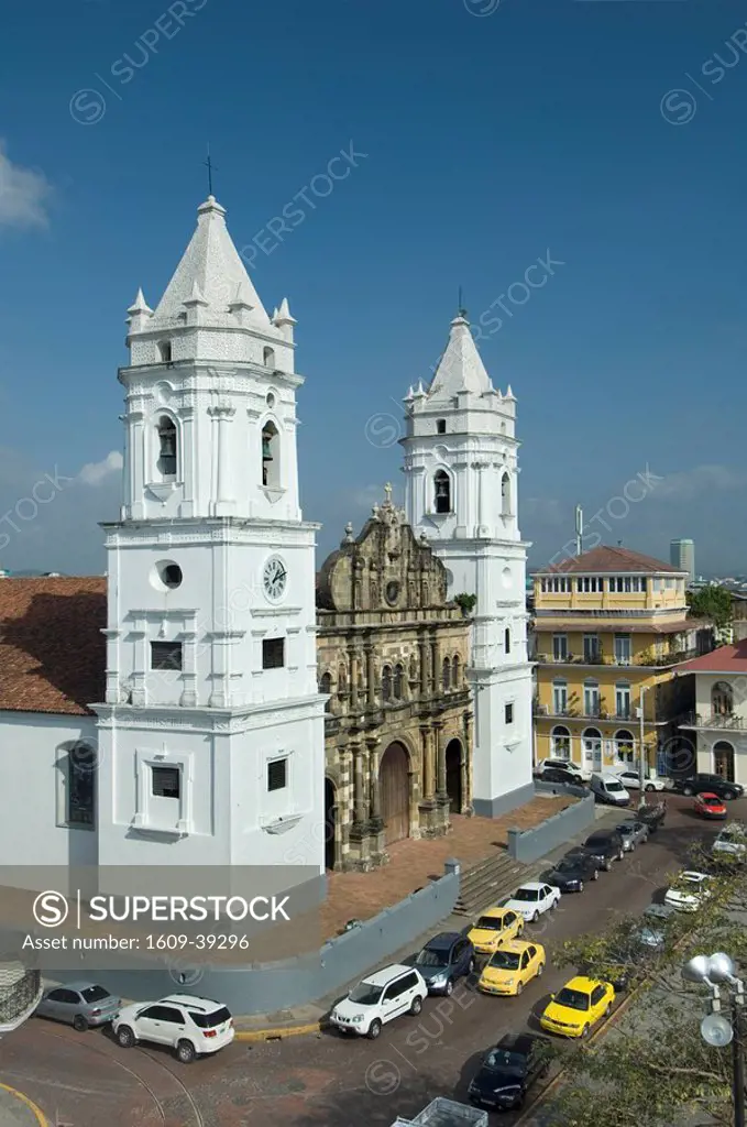 Panama, Panama City, Casco Viejo, Twin White Towers of the Metropolitan Cathedral, Plaza de la Catedral, UNESCO World Heritage Site