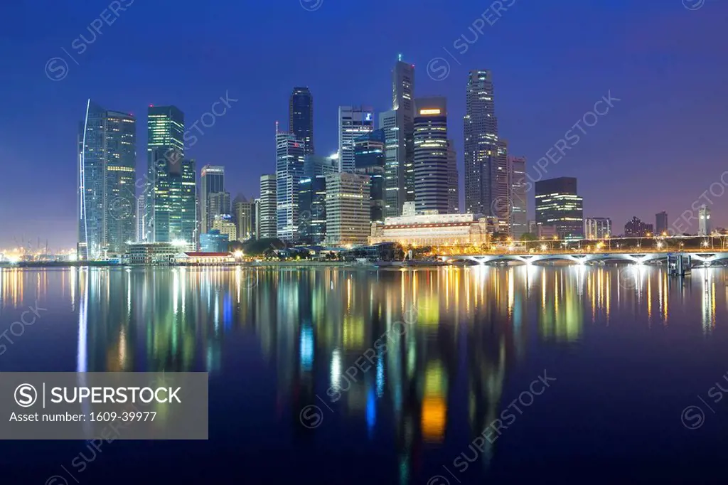 Asia, Singapore, Singapore Skyline and Financial district at dawn