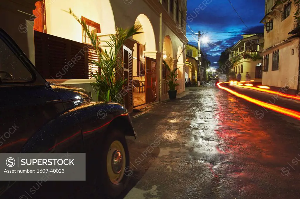 Morris Minor outside The Fort Printers Hotel in Galle Fort, Galle, Sri Lanka