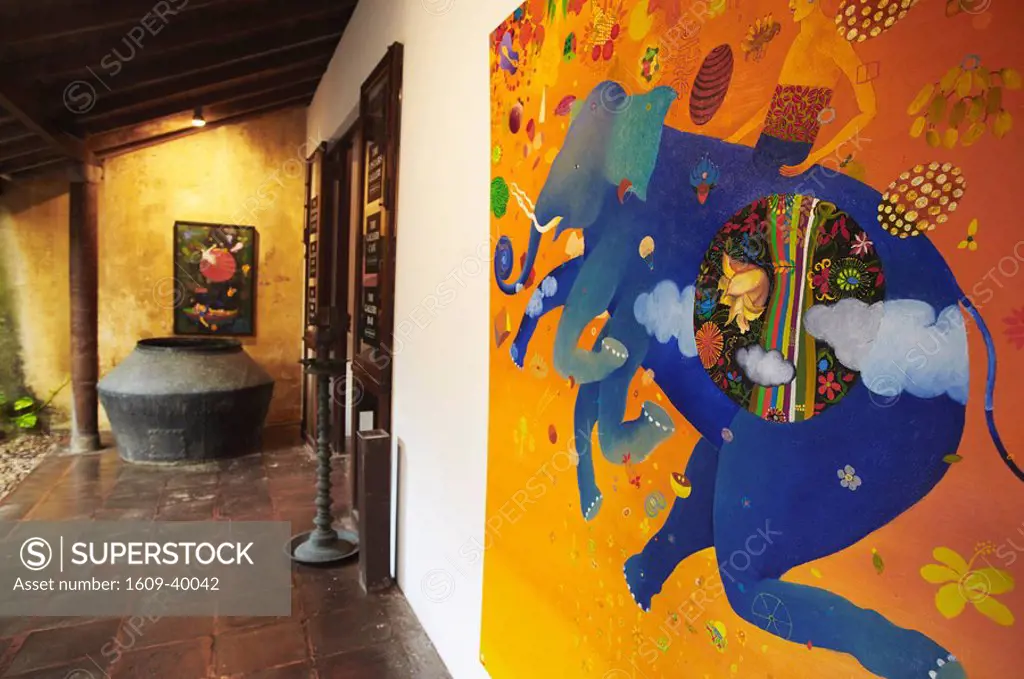 Asia, South Asia, Sri Lanka, Colombo, Kollupitiya, Paintings In Courtyard Of The Gallery Cafe Former Office Of Famous Sri Lankan Architect Geoffrey Ba...