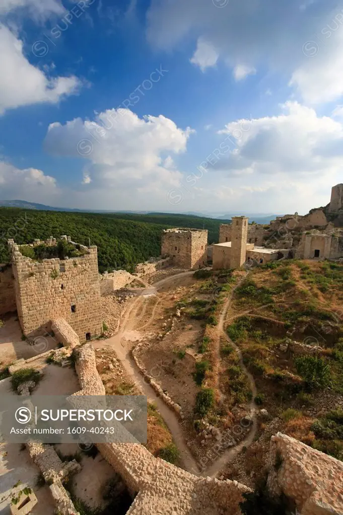 Syria, Northern Coast, Qalaat Salah ad Din Saladin Crusader Castle, view from the ramparts