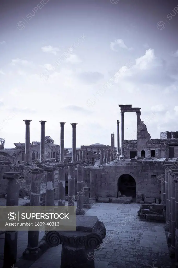 Syria, Bosra, ruins of the ancient Roman town a UNESCO site, Decumanus main east_west colonnaded street