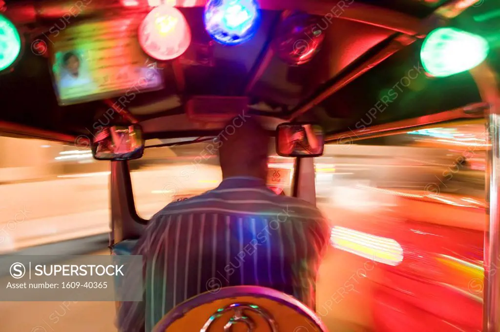 Tuk Tuk or auto rickshaw at night, Bangkok, Thailand