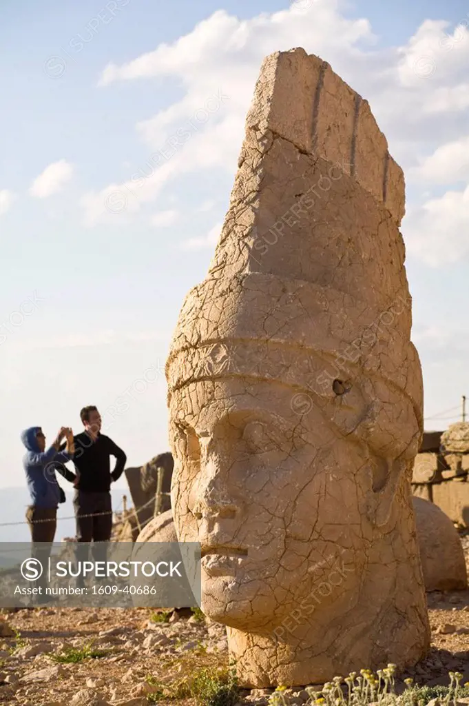Turkey, Eastern Turkey, Adiyaman, Nemrut Dagi National Park, West Terrace, The colossal head of Anchiochus 1