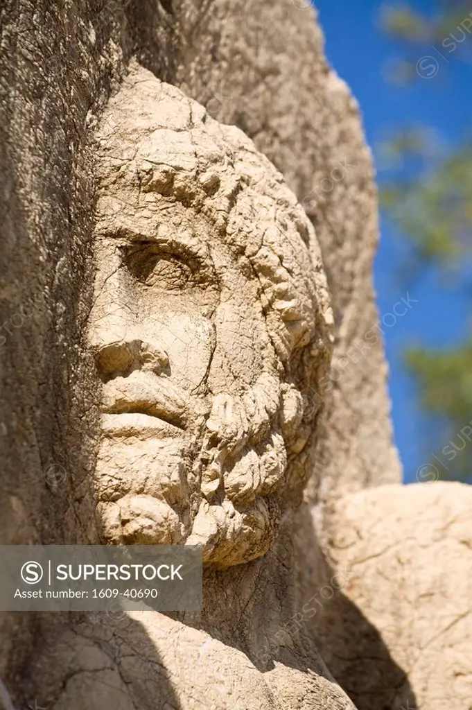Turkey, Eastern Turkey, Nemrut Dagi National Park, Eski Kale, Stone relief of the God Heracles & Mithridates 1