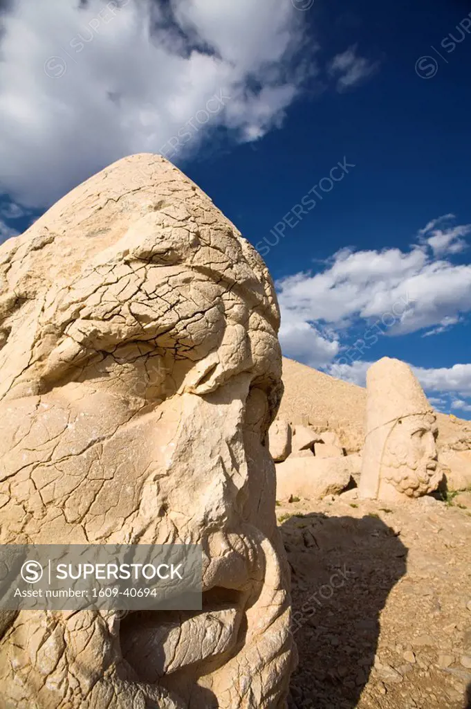 Turkey, Eastern Turkey, Adiyaman, Nemrut Dagi National Park, West Terrace, Colossal Head of Zeos 1