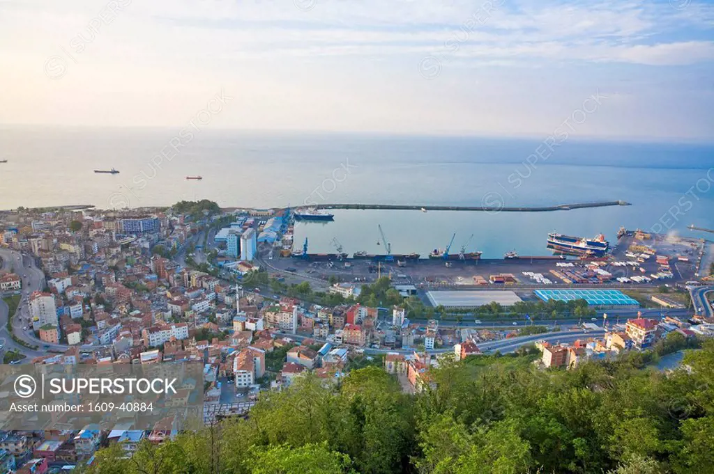 Turkey,Trabzon, View of city towards port and Black sea