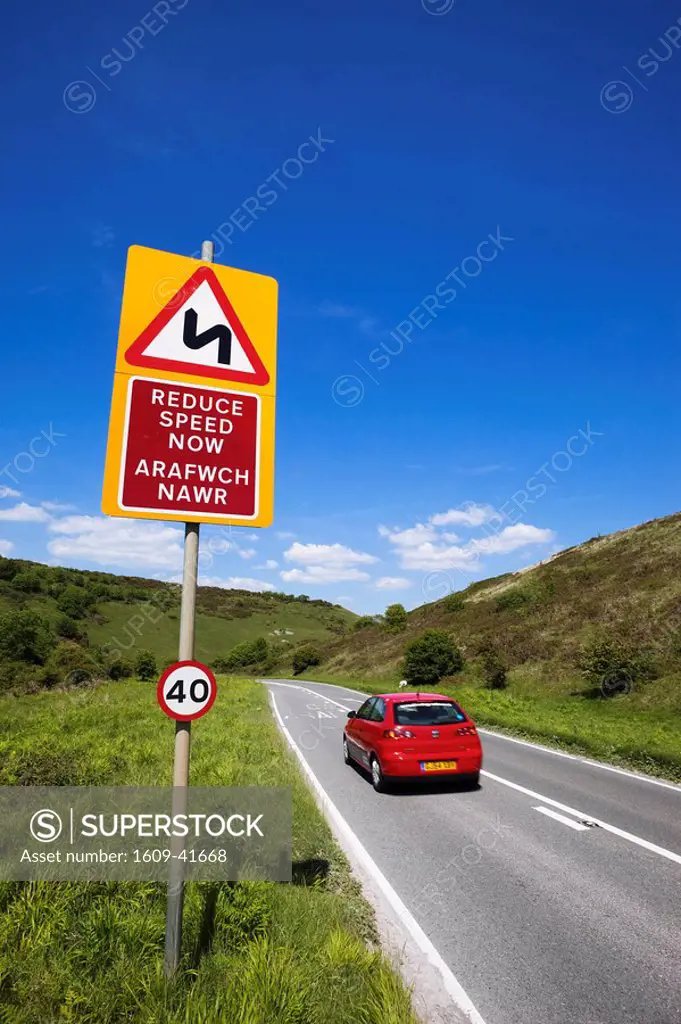 Wales, Glamorgan, Bilingual Road Sign